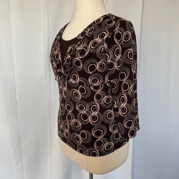Y2K Top Womens Size XL Brown Geometric Print Stretch Babydoll Empire Waist Cyber - Picture 5 of 10